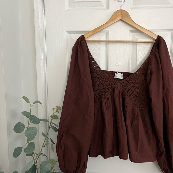 ASOS Brown Crochet Cotton Blouse Top - Picture 4 of 6